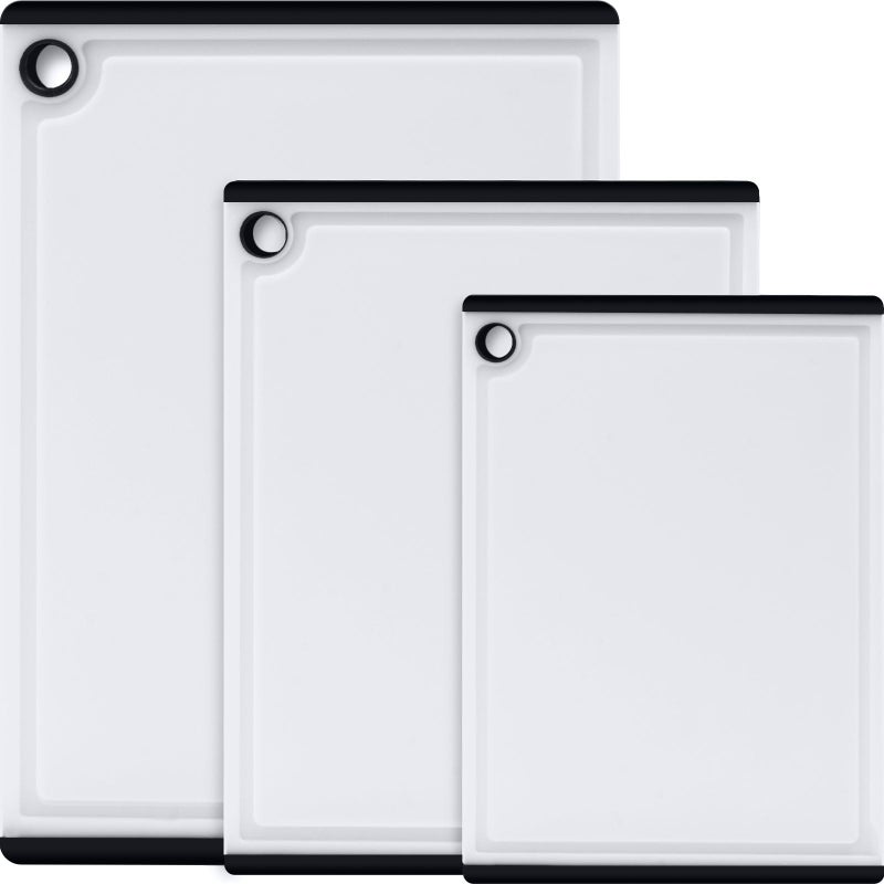 Kikcoin Plastic Cutting Boards for Kitchen  3-Piece Large Cutting Board Set Dishwasher Safe Chopping Boards with Non-slip Feet and Juice Grooves  White  Kikcoin - Image 1